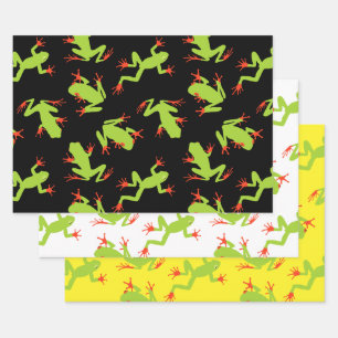 Green Tree Frog Pattern Wrapping Paper Sheet