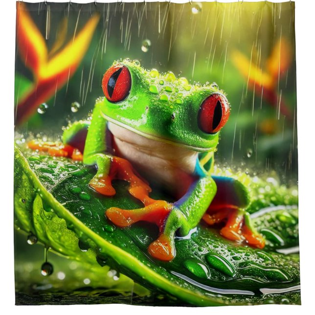 Green Tree Frog Shower Curtain (Front)