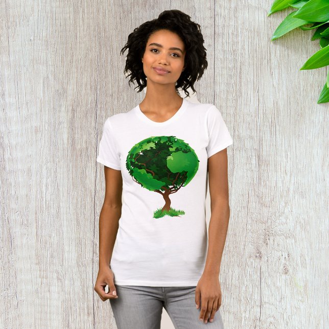 Green Tree Globe Womens T-Shirt (Creator Uploaded)