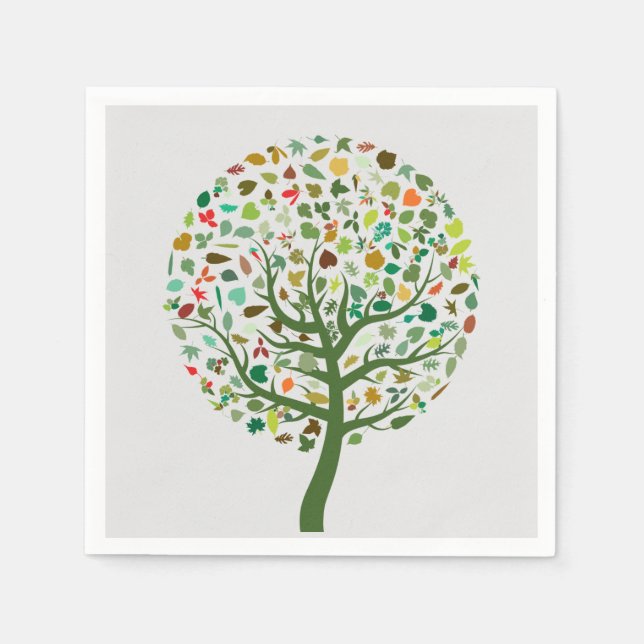 Green tree illustration picnic art napkin (Front)