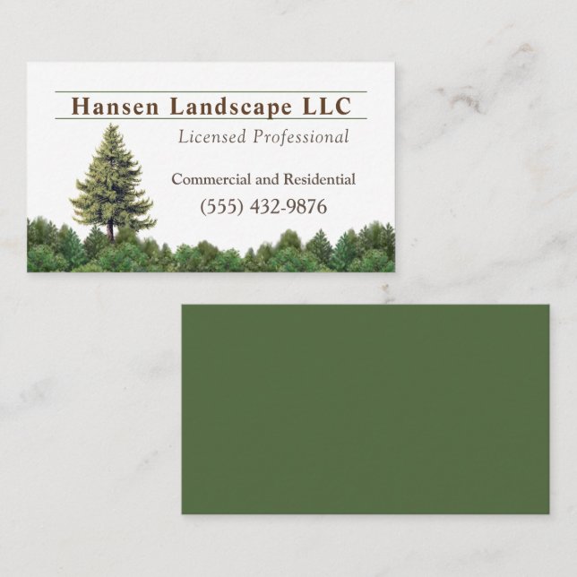 Green Tree Landscaping Yard Tree Service Business  Card (Front/Back)