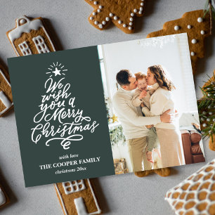 Green Tree Merry Christmas Family Photo  Holiday Card