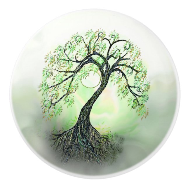 Green Tree of Life Ceramic Knob (Front)