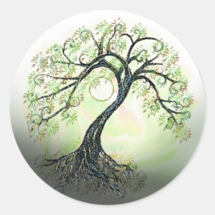 Green Tree of Life Moon Stickers