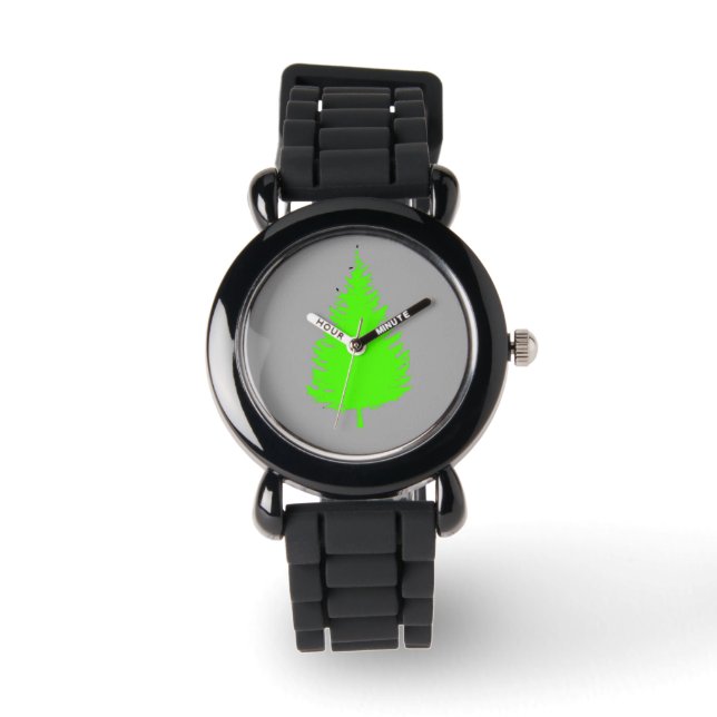 Green tree silhouette on grey watch (Front)
