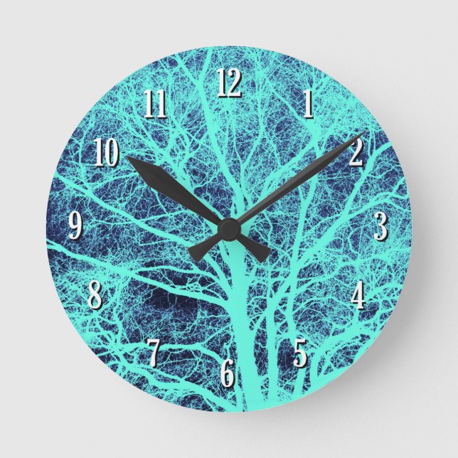 Green tree silhouette round clock (Front)