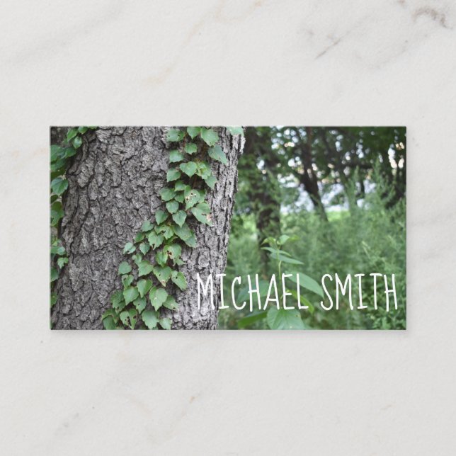 Green Tree Trunk Woods Ivy Park Nature Photography Business Card (Front)