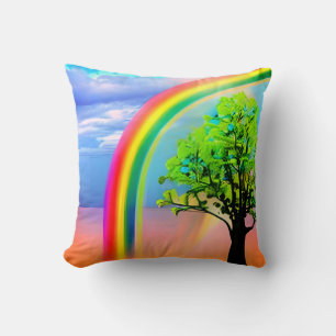 Green Tree Under a Rainbow Cushion