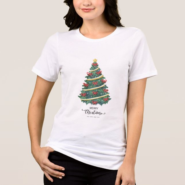 Green Tree with Red Bows Tri-Blend Shirt (Front)