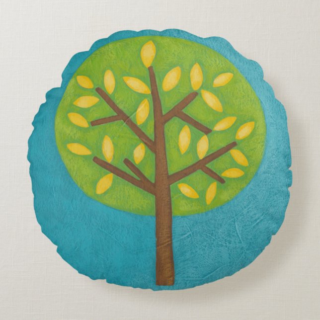 Green Tree with Yellow Leaves by Chariklia Zarris Round Cushion (Front)