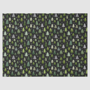 Green Trees on Black Holiday Christmas Pattern Tissue Paper