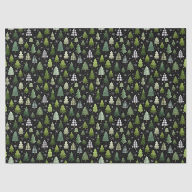 Green Trees on Black Holiday Christmas Pattern Tissue Paper (Front)