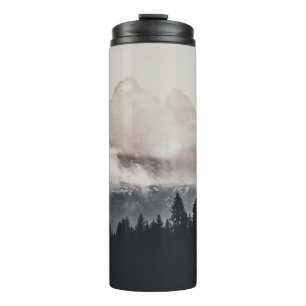 GREEN TREES ON MOUNTAIN UNDER WHITE CLOUDS THERMAL TUMBLER