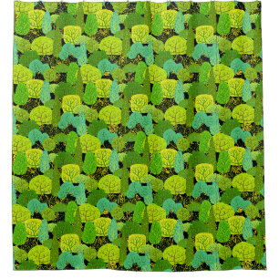 Green trees pattern 01.b. Black BG Shower Curtain