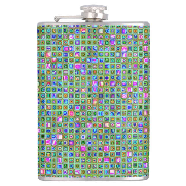 Green 'Trellis' Textured Mosaic Tiles Pattern Hip Flask (Front)