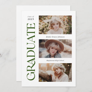 Green Trendy Serif Multiple Photo Graduation  Announcement