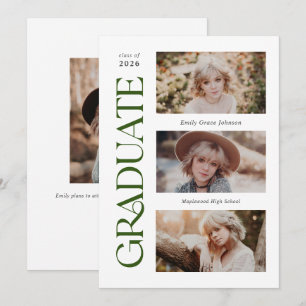Green Trendy Serif Multiple Photo Graduation  Announcement