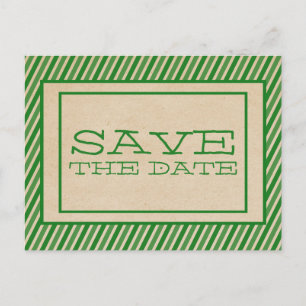 Green Trendy Stripes Save the Date Postcard