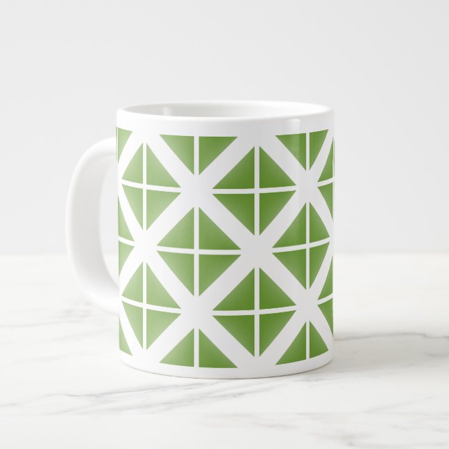 Green Trendy Triangle Pattern Large Coffee Mug (Front Left)