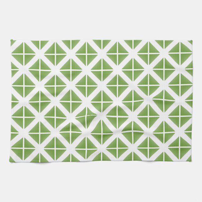 Green Trendy Triangle Pattern Tea Towel (Horizontal)