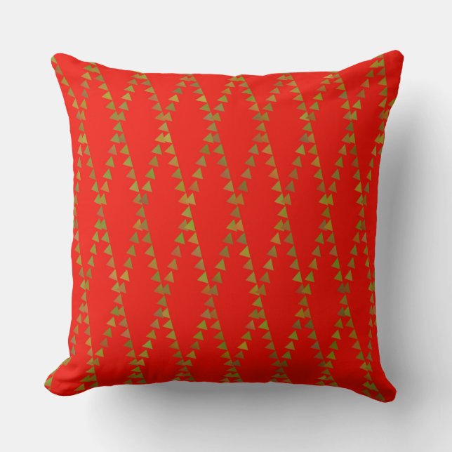 Green Triangles on Red PIllow (Front)
