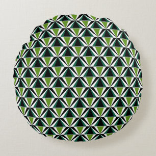 Green Triangles Round Cushion