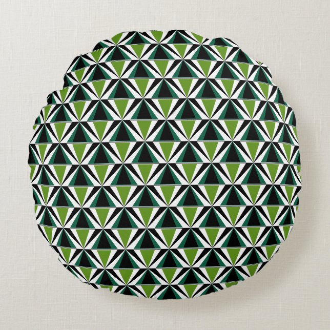 Green Triangles Round Cushion (Front)