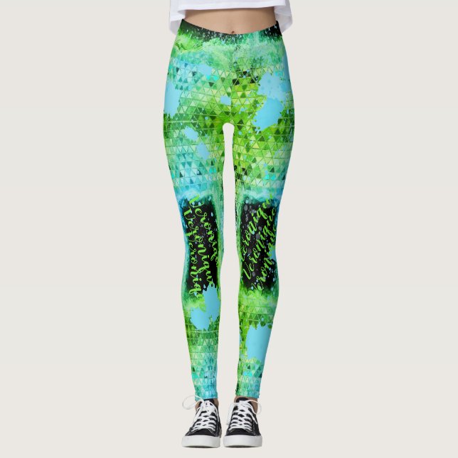 Green Triangles Turquoise paint Leggings (Front)