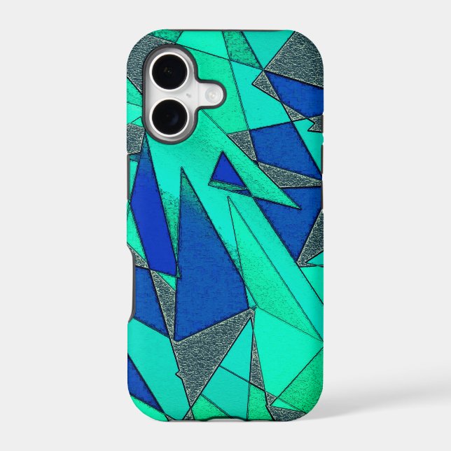 Green triangular cutouts on blue background, rough (Back)