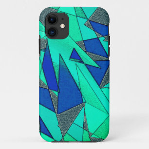 Green triangular cutouts on blue background, rough Case-Mate iPhone case