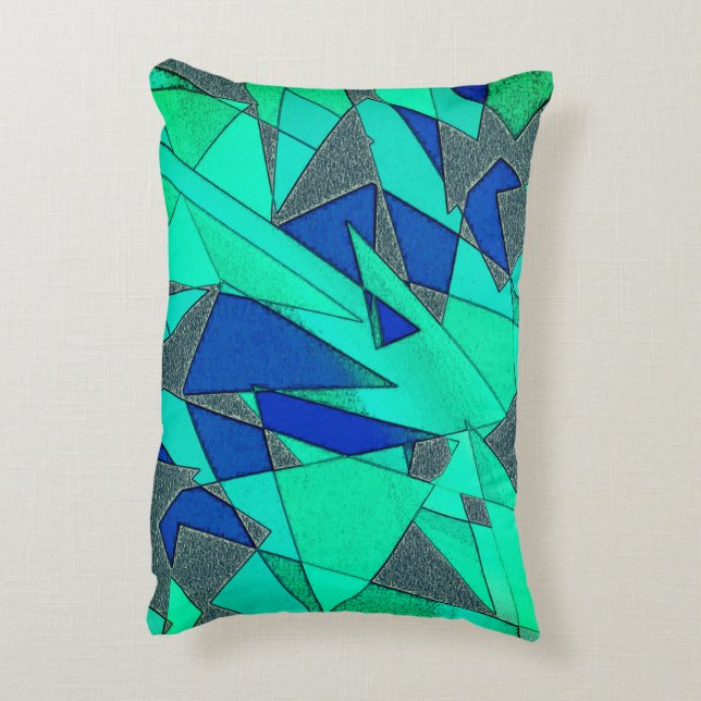 Green triangular cutouts on blue background, rough decorative cushion (Back(Vertical))