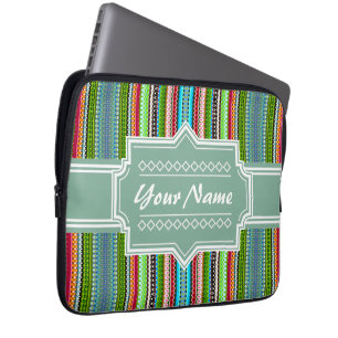 Green Tribal Ikat Chevron Personalised Laptop Sleeve