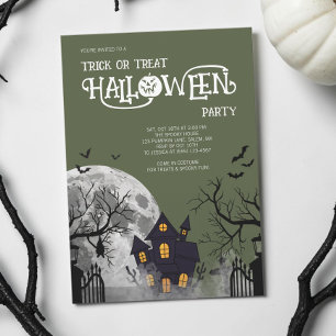 Green Trick or Treat Kids Halloween Costume Party Invitation