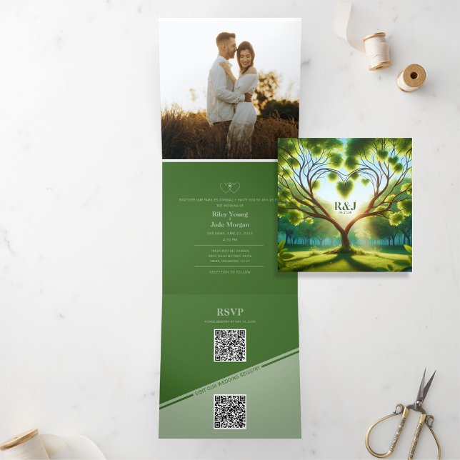 Green Trifold Add Photo Wedding Invitation (Creator Uploaded)