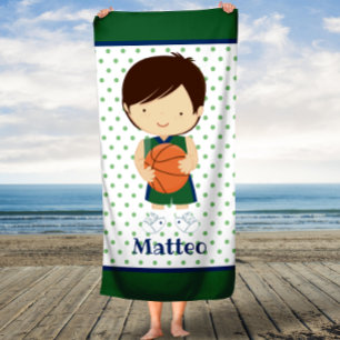 Green Trim basketball Boys Kids Custom Bath Towel