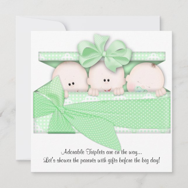 Green Triplet Baby Shower Invitation Announcement (Front)