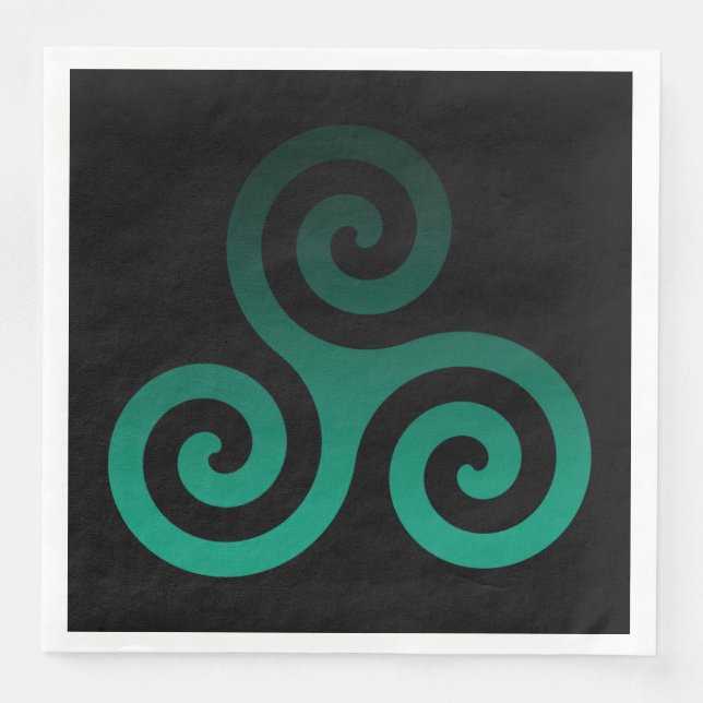 Green Triskele Ancient Celtic Extravagant Black Napkin (Front)