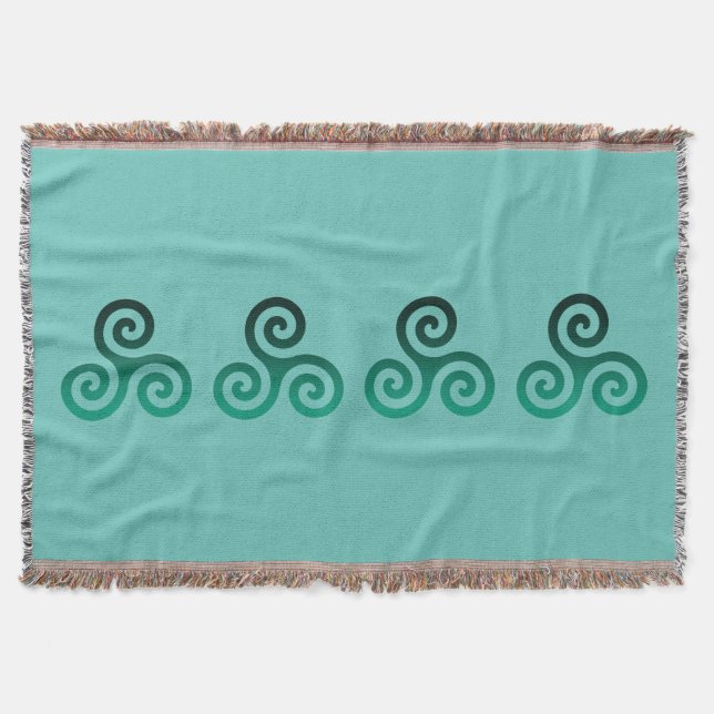 Green Triskele Ancient Celtic Symbol Mint Throw Blanket (Front)