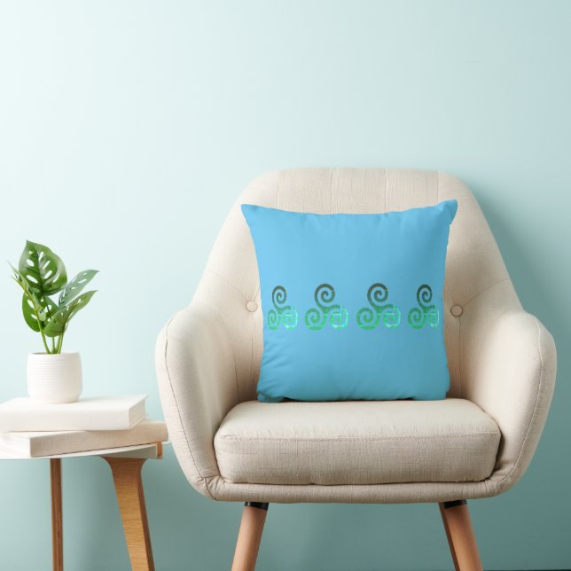 Green Triskele Ancient Celtic Symbol Sky Blue Cushion (Chair)