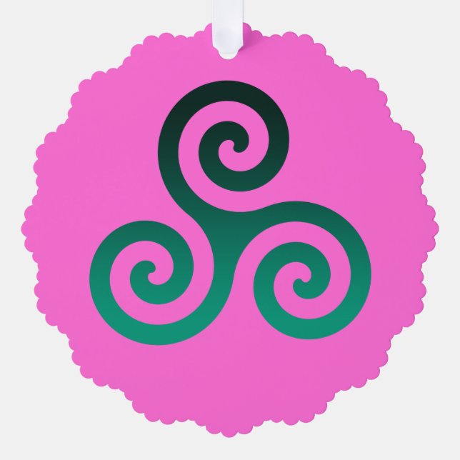 Green Triskele Deep Pink Tree Decoration Card (Front)