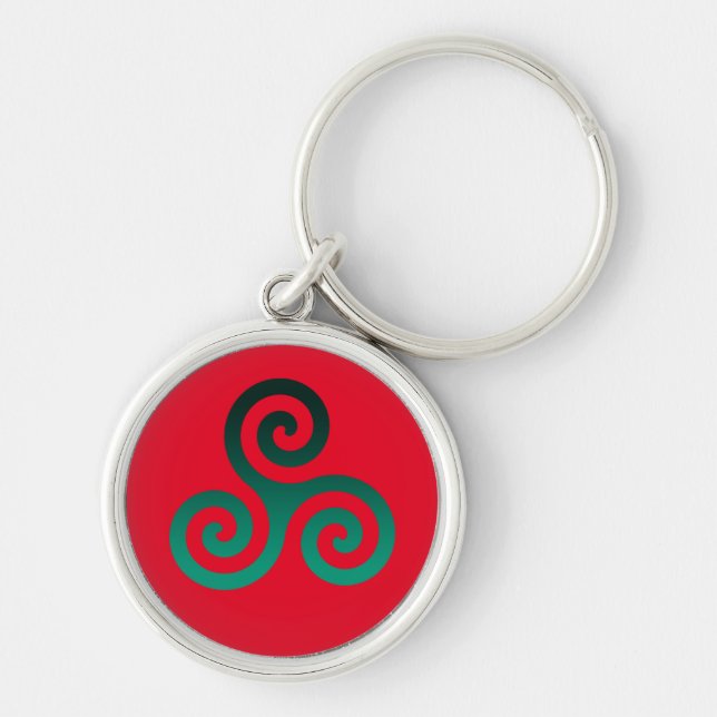 Green Triskele Vivid Red Key Ring (Front)