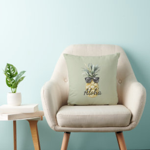 Green Tropical Aloha Pineapple with Sunglasses Cushion