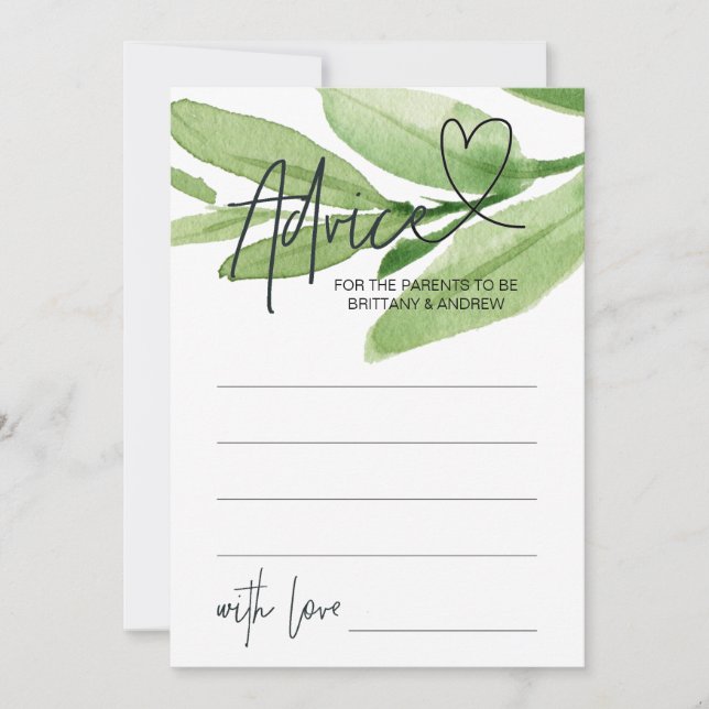 Green Tropical Baby Shower Advice Game Card (Front)