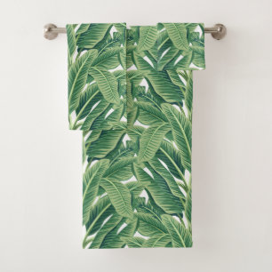 Green Tropical Banana Leaves Bath Towel Set