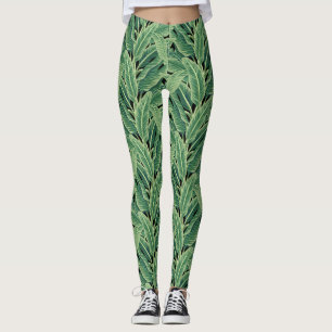 Green Tropical Banana Leaves Leggings