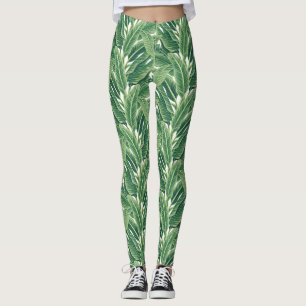 Green Tropical Banana Leaves Leggings