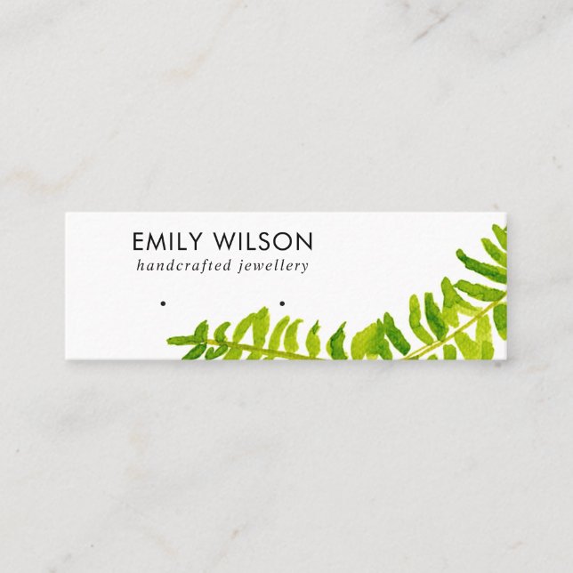 GREEN TROPICAL FERN FAUNA EARRING STUD DISPLAY MINI BUSINESS CARD (Front)