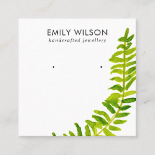 GREEN TROPICAL FERN FAUNA EARRING STUD DISPLAY SQUARE BUSINESS CARD