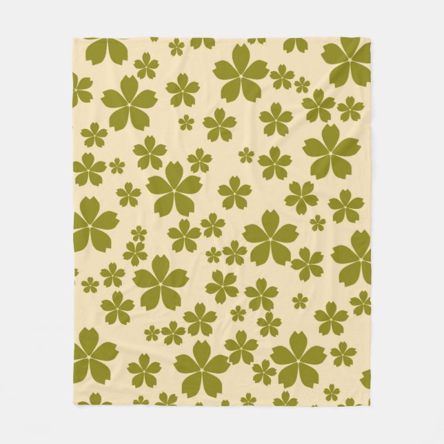 Green Tropical Floral Botanical Spring Summer Fleece Blanket (Front)