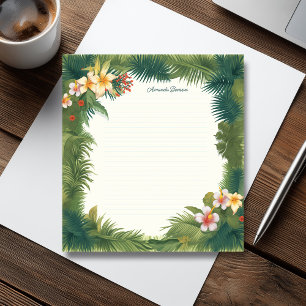 Green Tropical Flowers & Leaves Illustration Notepad